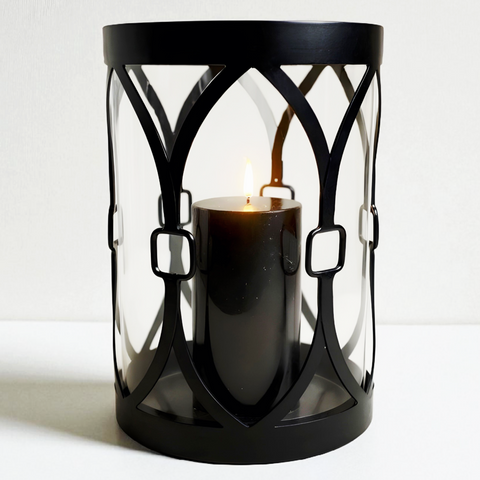 Large Black Equine Glass Hurricane Pillar Candle Holder
