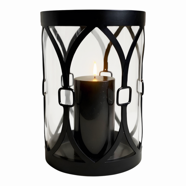 Large Black Equine Glass Hurricane Pillar Candle Holder