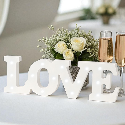 White Wood LED Light Up LOVE Tabletop Words Sign Display Decoration