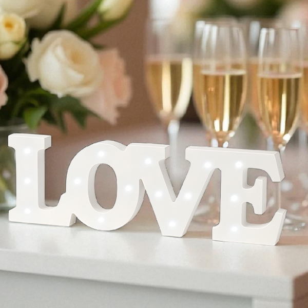 White Wood LED Light Up LOVE Tabletop Words Sign Display Decoration