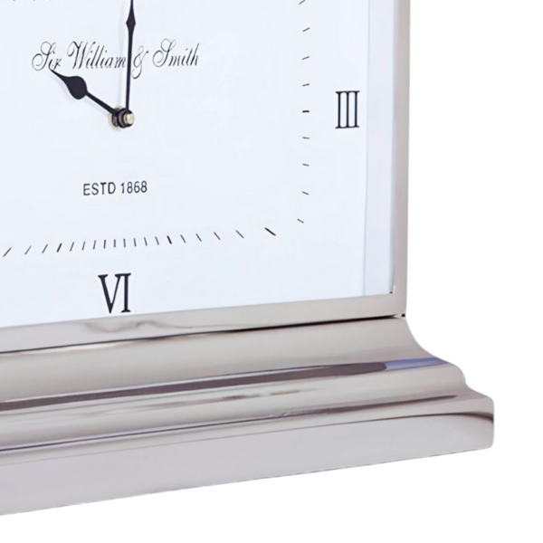 Large Silver Plated Rectangle William & Smith Mantel Clock with White Face