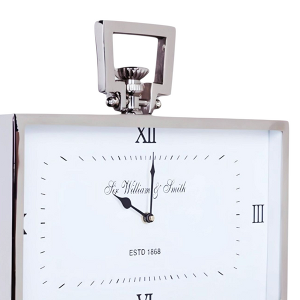 Large Silver Plated Rectangle William & Smith Mantel Clock with White Face