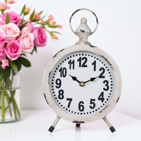 Distrssed White French Provisional Round Table Clock