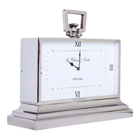 Large Silver Nickel Plated White Face Sir William & Smith Mantel Clock