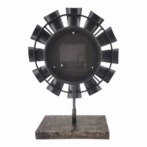Iron & Wood Windmill Table Clock On Base