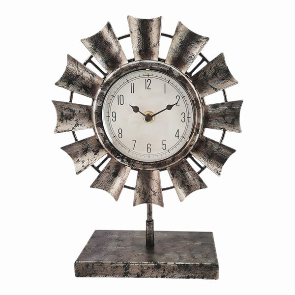 Iron & Wood Windmill Table Clock On Base