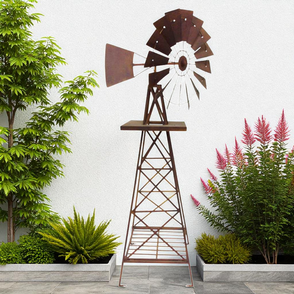 XL Rustic Metal Outdoor Garden Yard Windmill- 160cmH