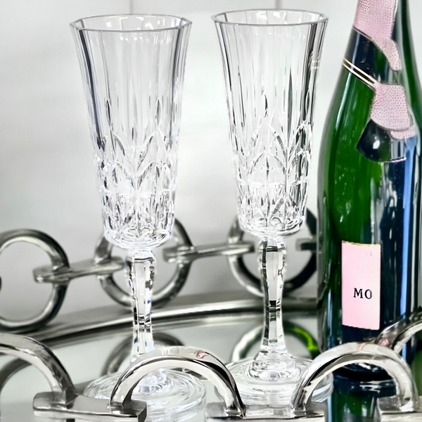 Set 6 Clear Acrylic Crystal Cut Champagne Flutes