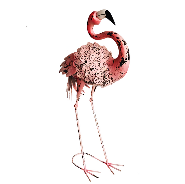 Set 2 Rustic Pink Metal Flamingo Couple Outdoor Garden Statues Sculptures