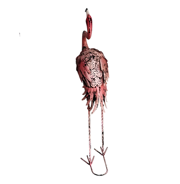 Set 2 Rustic Pink Metal Flamingo Couple Outdoor Garden Statues Sculptures