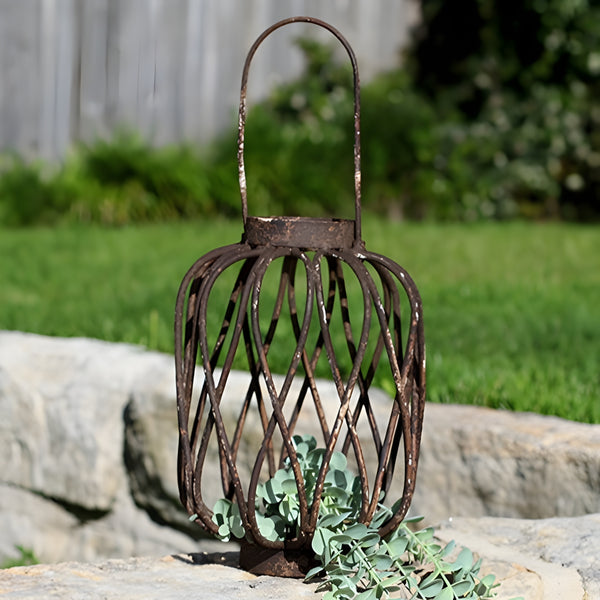 Set 2 Large Rustic Metal Hanging Garden Lanterns