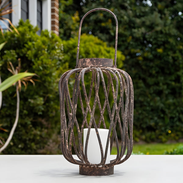 Set 2 Large Rustic Metal Hanging Garden Lanterns
