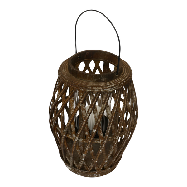 Set 3 Large Bamboo Hanging Garden Lanterns with Glass Insert