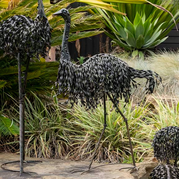 Large Black Rustic Metal Mrs Emu Outdoor Decorative Garden Yard Statue Sculpture