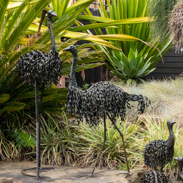 Tall Black Rust Metal Mr Emu Outdoor Garden Statue Sculpture