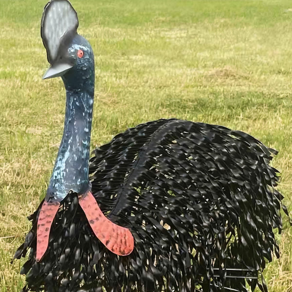 Set of 2 Assorted Large Black Metal Cassowary Couple Garden Statues