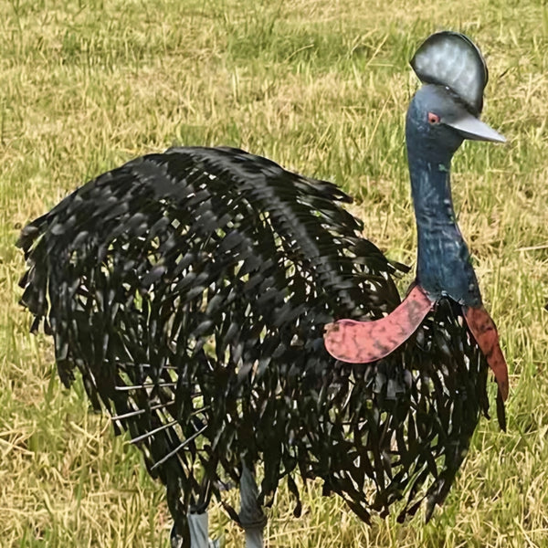 Set of 2 Assorted Large Black Metal Cassowary Couple Garden Statues