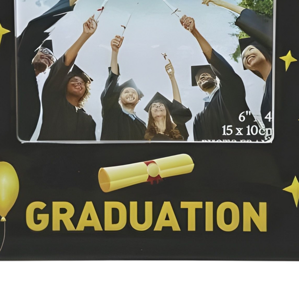 Black Ceramic 3D Graduation Photo Frame with Hat & Gold Scroll