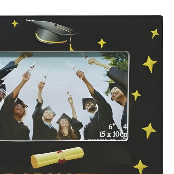 Black Ceramic 3D Graduation Photo Frame with Hat & Gold Scroll