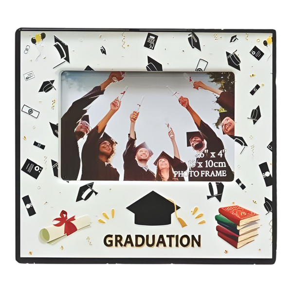 White & Black Ceramic 3D Graduation Photo Frame with Black Hat