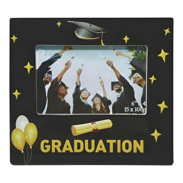 Black Ceramic 3D Graduation Photo Frame with Hat & Gold Scroll