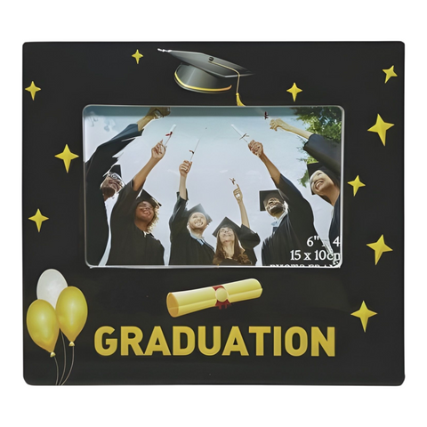 Black Ceramic 3D Graduation Photo Frame with Gold Scroll