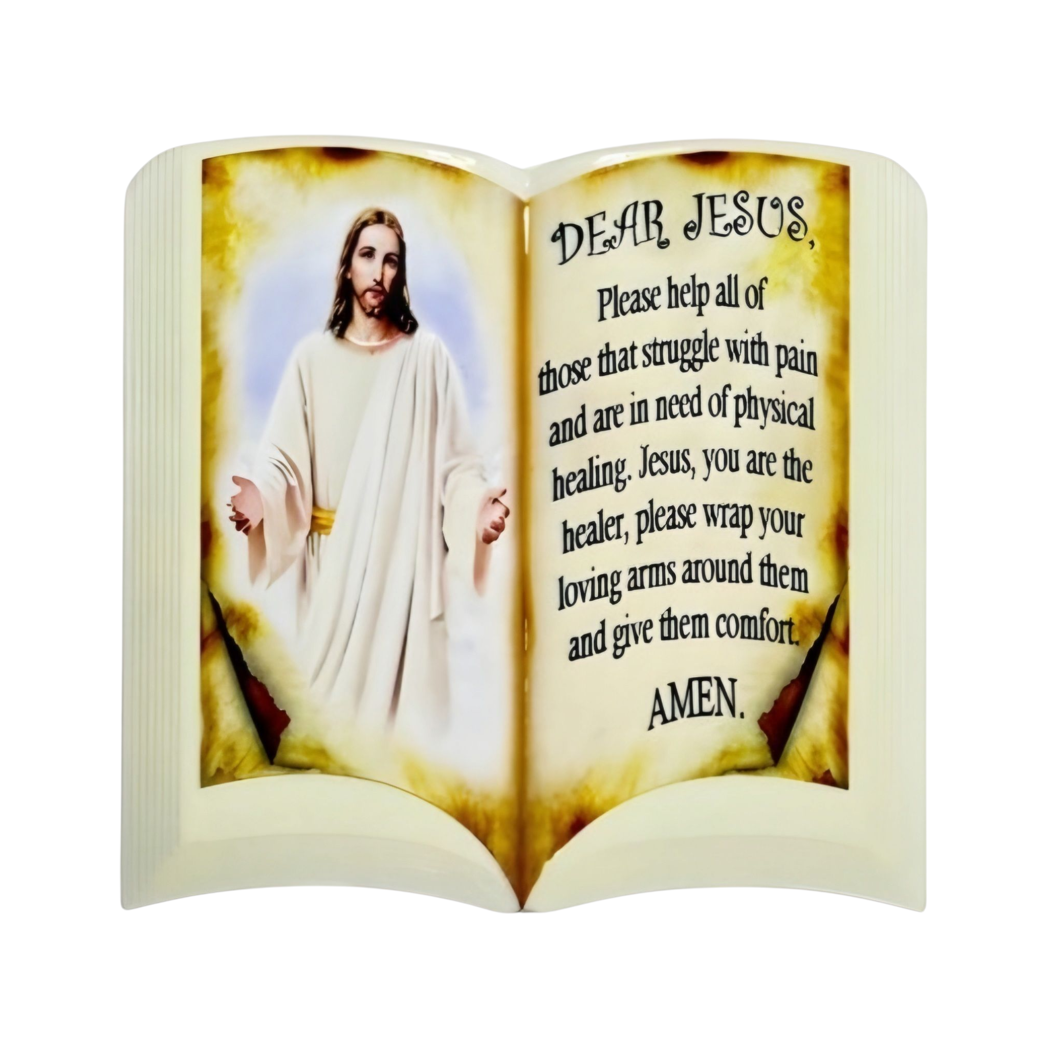 Catholic Jesus Christ & Prayer on Ceramic Open Bible Standing Icon Plaque