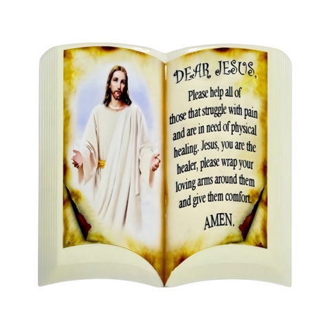 Catholic Jesus Christ & Prayer on Ceramic Open Bible Standing Icon Plaque