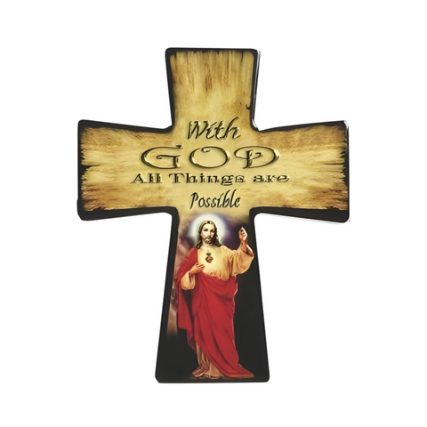 Catholic Sacred Heart Jesus Christ Cross Shape Ceramic Standing Icon Plaque