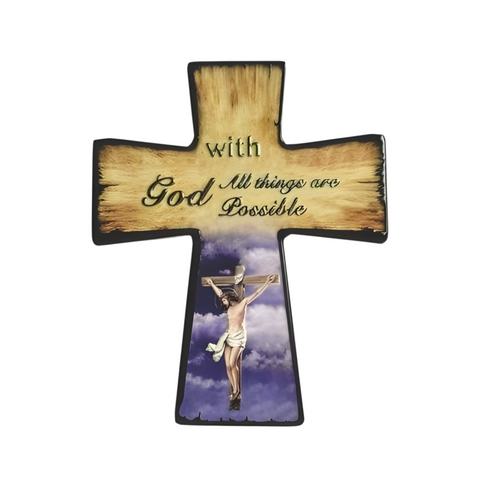 Catholic Crucifixion Jesus Christ Cross Shape Ceramic Standing Icon Plaque