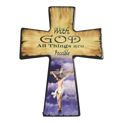 Catholic Crucifixion Jesus Christ Cross Shape Ceramic Standing Icon Plaque