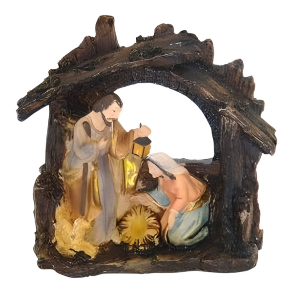 Christmas Nativity The Holy Family In Stable Colour Statue