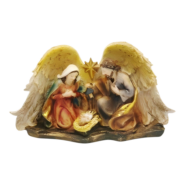 Christmas Nativity The Holy Family within Angel Wings Colour Statue
