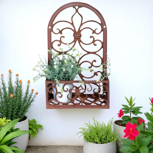 Rustic Cast Iron Ornate Wall Pot Plant Holder