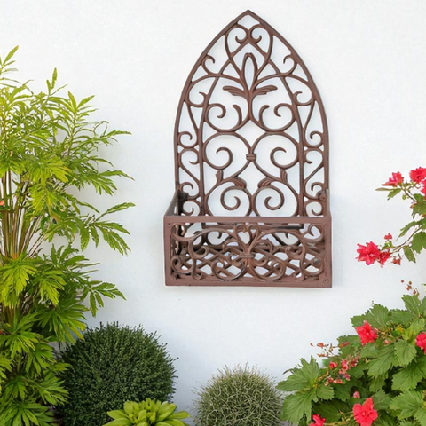 Rustic Cast Iron Ornate Wall Pot Plant Holder