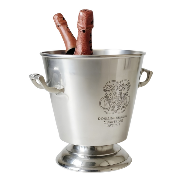 Shiny Silver Plated Domaine Familial Champagne Ice Cooler Bucket with Handles