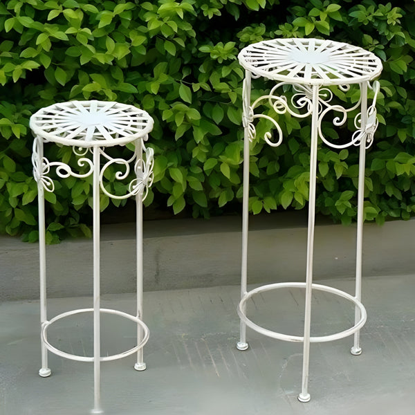 Set of 3 Antique White Round Pot Planter Stands