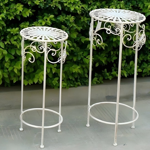 Set of 3 Antique White Round Pot Planter Stands