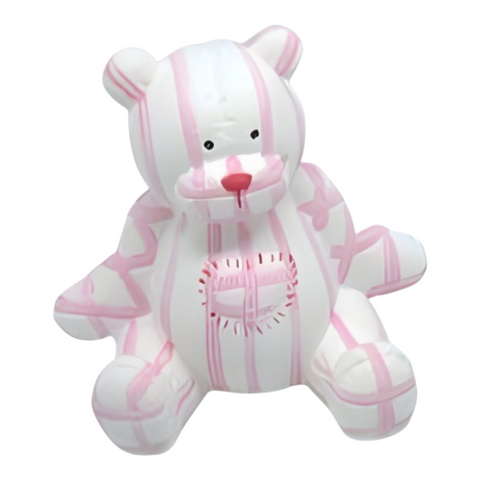 Children's Pink Stripe Ceramic Teddy Bear Money Box