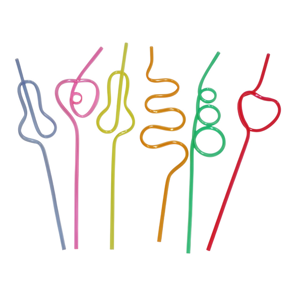 Set 6 Plastic Curly Multicolour Party Drinking Straws