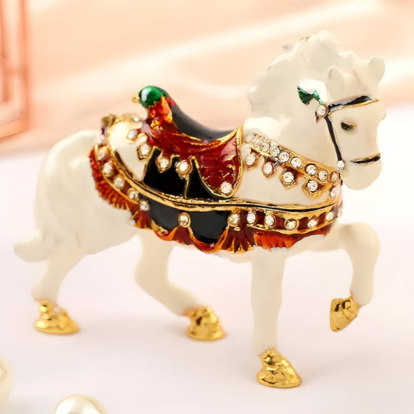 White Horse Jewelled Enamel Trinket Box Figurine