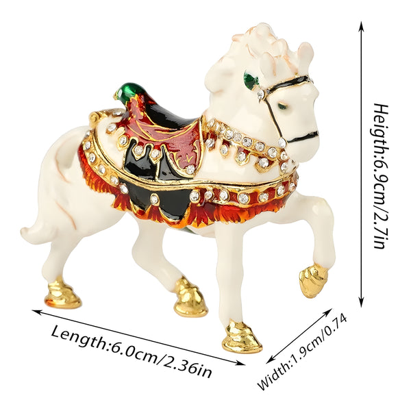 White Horse Jewelled Enamel Trinket Box Figurine