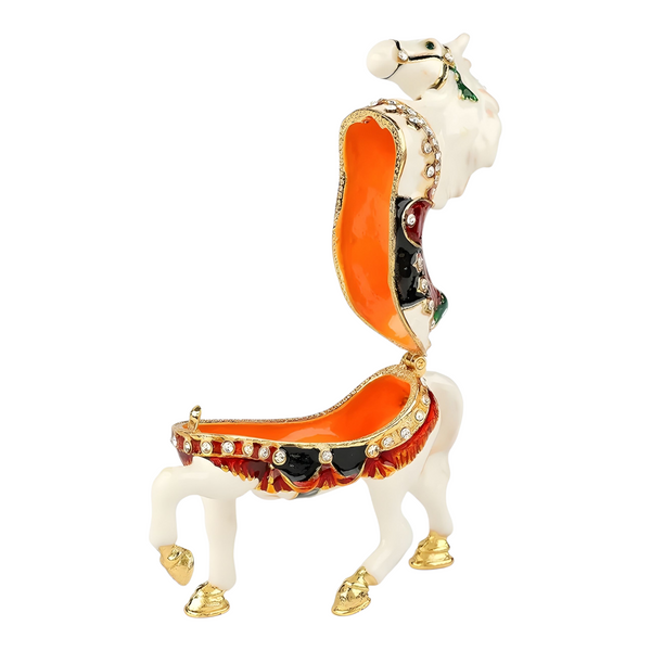 White Horse Jewelled Enamel Trinket Box Figurine