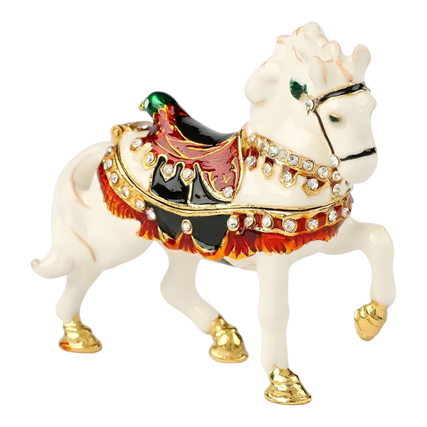 White Horse Jewelled Enamel Trinket Box Figurine