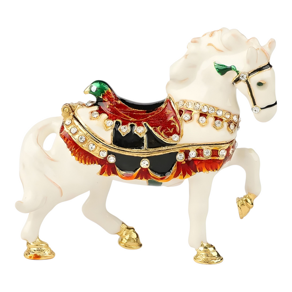 White Horse Jewelled Enamel Trinket Box Figurine