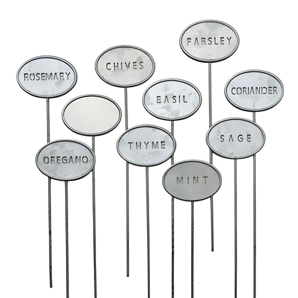 Set of 10 Silver Metal Outdoor Garden Herb Label Stakes