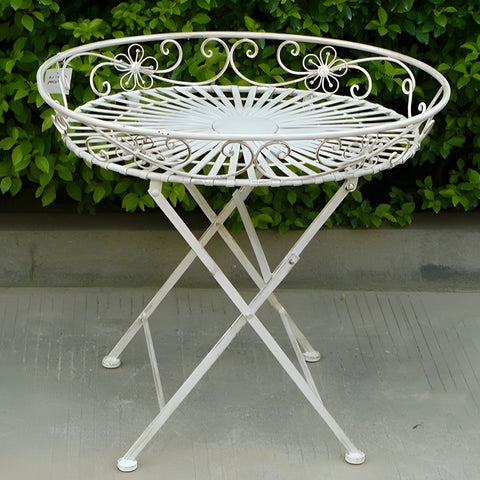 Large Antique White Round Pot Planter Stand Tray Table