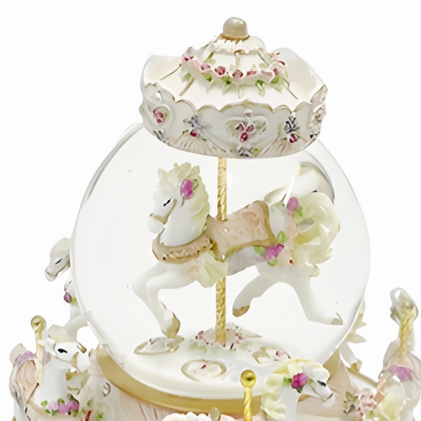 Children's White Musical Horse Rotating Carousel Waterball Snow Globe