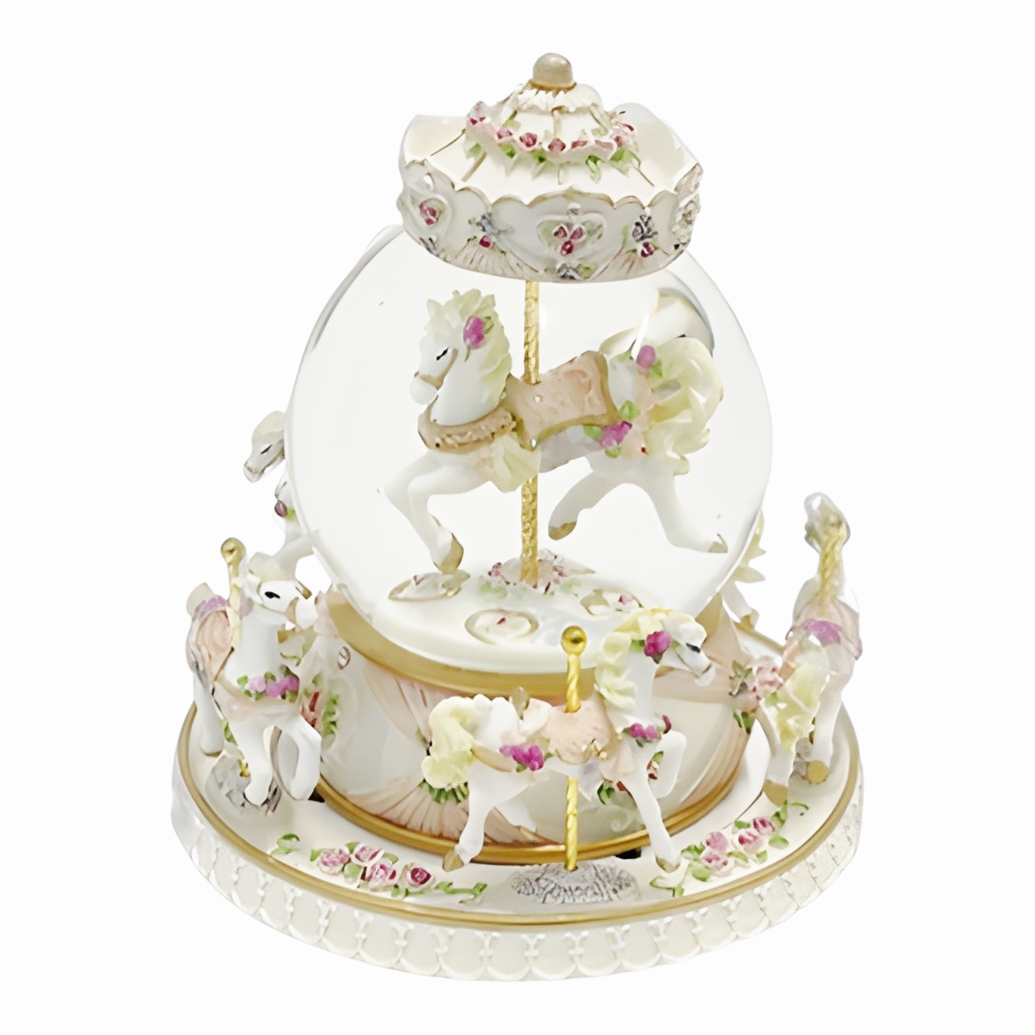 White Rotating Musical Horse Carousel Waterball Globe