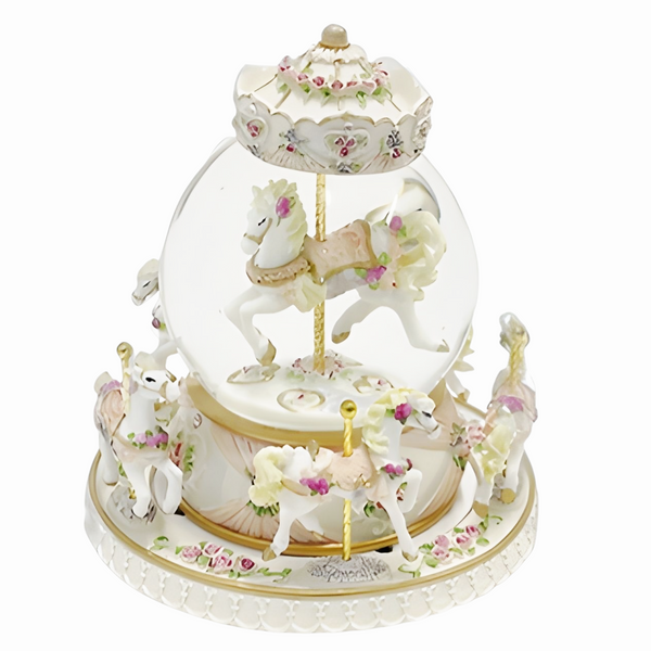 Children's White Musical Horse Rotating Carousel Waterball Snow Globe